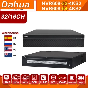 Original Dahua NVR NVR608-324KS2 NVR608-64-4KS2 32/64 CH H. 265 Antal 384Mbps Ultra 12MP 4K-Opløsning Network Video Recorder
