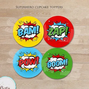 Superhelt Mærkat Slik Etiketter Cupcake Toppers Fødselsdag Part Dekorationer Børn Mærkat Mærkat til Fødselsdag Part Forsyninger
