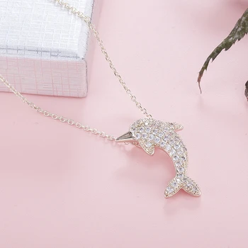 YANMEI Dolphin Krystal Halskæde Til Kvinder, Søde Mirco Cubic Zirconia Halskæder for Mode Smykker Kvindelige Gaver YMD1300