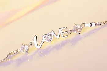 925 Sterling Sølv Dobbelt Lag Krystal Hjerte Form Vedhæng koreanske Armbånd &Halskæde Bryllup Smykker Til Kvinder SL090