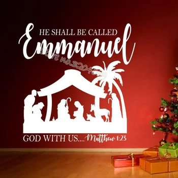 Han skal hedde Emmanuel og gud med os Citater Wall Sticker Jul Krybbespil Kristne kirke indretning Decal EA748
