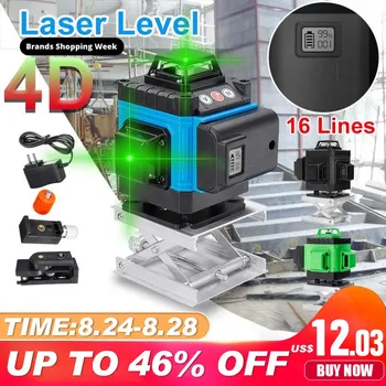 Præcis 4D 16 Linjer Laser-Niveau Digitale 4D selvnivellerende 360 Vandret Og Lodret på Tværs af Super Kraftig Grøn Laser Beam-Line