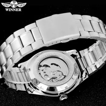VINDEREN mode afslappet mænd machanical ure i rustfrit stål band sølv sag luksus automatiske armbåndsure relogio masculino