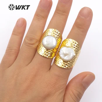WT-R306 2018Wholeasale Metal Galvaniseret ferskvands perle ring Justerbar Ringe Geometrisk Form Elegante Smykker til Kvinder