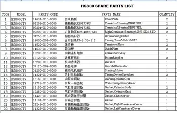 Timing kæde/guide plade/ringe/EVU Kobling/Start af Motor/krumtap/pakninger passer til HS800