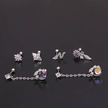 1Piece koreansk Mode Piercing Stud Øreringe til Kvinder 2020 Tendens Smykker Diameter 0,8 mm Dobbelt Piercet Farve Zircon Øreringe