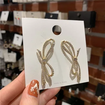 Xinbada 14k ægte guld smykker Mikro-indlagt krystal zircon bue luksus øreringe til kvinder ferie part høj kvalitet øreringe