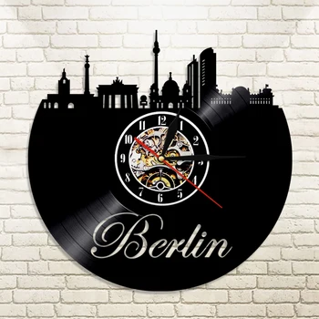 Tyskland Ur Skyline Home Decor Berlin Vinylplade Silhuet Vægur Bybilledet Ur Euro Travel Souvenir -