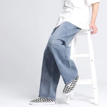 Mænds og kvinders jeans Amerikanske løs denim daddy bukser til mænd oversize lige wide-ben mopning vaske jeans tendens streetwear