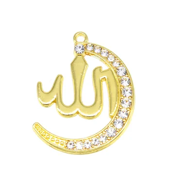 6stk arabisk Halskæde Kvinder Guld Muslimske Islamiske Allah Charme Smykker Moon Pendel Krystal Religion Halskæde Vedhæng Tilbehør