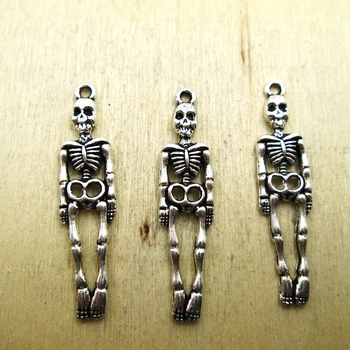 25pcs 39x9mm Skelet Charms Skelet Hængende på Rebet Charme Vedhæng DIY-halskæde/ armbånd charms antik sølv tone