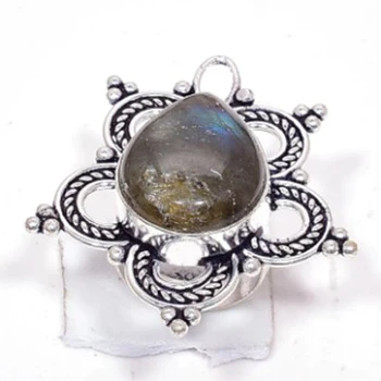 Ægte Labradorit Ring i Sølv Overlay over Kobber, håndlavede Kvinder Smykker gave , USA Size :4.25 , R6939