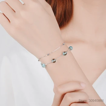 Ny Mode Dobbelt Lag Blå Krystal 925 Sterling Sølv Smykker Personlighed Sød Overførsel Perler Armbånd SB166