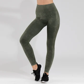 Retro problemfri leggings til kvinder fitness yoga bukser midten af taljen workout fitness legging sand vask sports-leggings