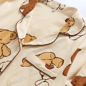 Japansk nye stil efteråret og vinteren strikket bomuld damer pyjamas, der passer forår og efterår langærmet sød bjørn home service