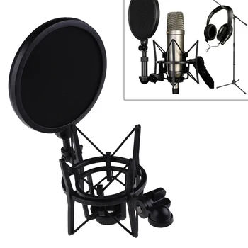 Mikrofon Mic Professionel Shock Mount med Pop Skjold Filter Skærm justering og præcis positionering mic stand holder