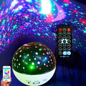 Stjerneklar Himmel Nat Lys Projektor Bluetooth Musik Projektion Laser LED Farverige USB-Gypsophila Omgivende Lys Højttaler Lys