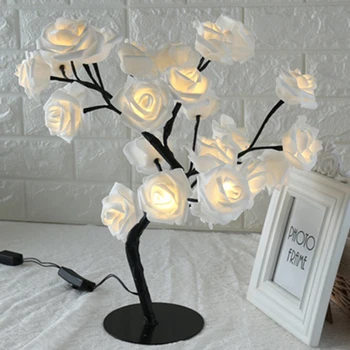 Steg Formet Bord, Lampe Blomst Rose Tree Dekorative Lys til stuen Soveværelse JS23
