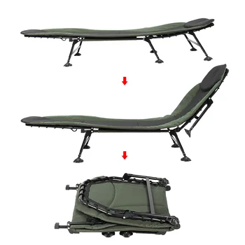 Justerbar Folde Bedchair 6 Ben Hvilestol med Pude Seng Stol for Fiskeri, Camping Kontor maksimale bærende er 180kg