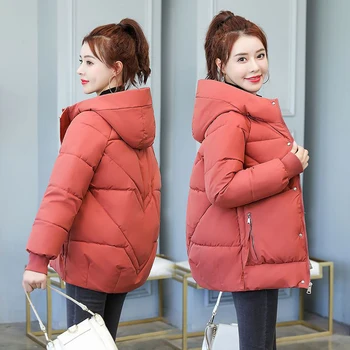 Vinter Jakke 2020 New Ned Bomuld Overtøj Koreansk Mode Elegant Cotton Coat Kvinder Casual Løs Parkacoats Kort Overfrakke R562