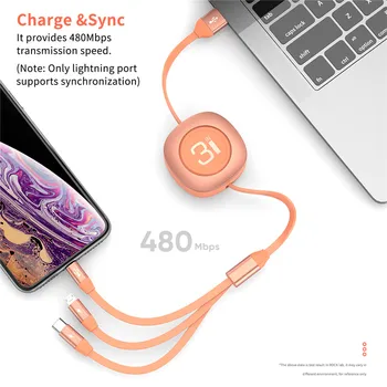 ROCK Udtrækkelig 3 i 1 Opladning Kabel Til iPhone, Samsung, Huawei Xiaomi Justerbar Micro USB Type C Bærbar Telefon, Data Kabel
