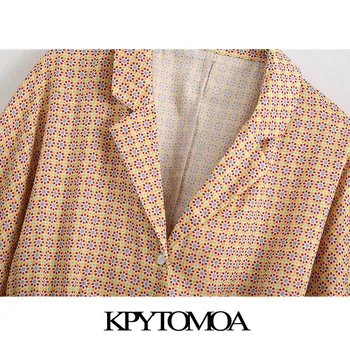 KPYTOMOA Kvinder 2020 Mode Geometriske Print Beskåret Bluser Vintage Revers Krave Lange Ærmer Kvindelige Skjorter Blusas Smarte Toppe