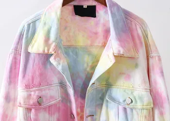 Koreanere Rainbow Hul Kort Overtøj Kvinder Foråret Og Efteråret 2020 Ny Løs Single-Breasted Streetwear Denim Jakke Frakker