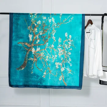 Kvinder Luksus Brand Designer Van Gogh Olie Maleri, Træ, Silke Sjal Tørklæde Damer Høj Kvalitet Wrap Pashmina Hijab Stjal 180*90Cm
