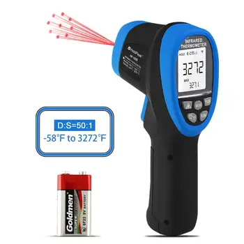 HOLDPEAK HP-1800 Profession Nine Laser Pointer Pyrometer -58℉~3272℉ (-50℃~1800℃) D:S=50:1 Non-Contact Infrared Thermometer Gun,E