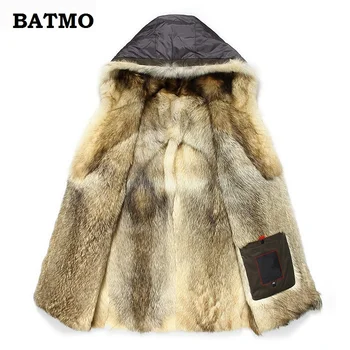 Batmo 2019 nye ankomst vinteren høj kvalitet varm ulv pels foring hætteklædte mænd jakke,Hat Aftagelig vinteren parkacoats mænd 1125