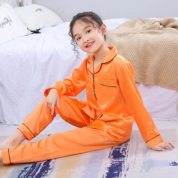 NYE Efteråret Børn cardigan Pyjamas sæt teen lange ærmer silke nattøj Børn Piger Hjem Tøj 2stk Passer til Børns Nattøj