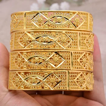 24k Dubai 4stk/masse Guld Farve Armbånd til Kvinder Bruden Bryllup Etiopiske Armbånd Afrika Armbånd Arabiske Smykker Guld Charme Bresslate