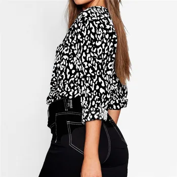 Aachoae Bluse Kvinder 2020 Leopard Print Vintage Bluse Ladies Casual Skjorte Kontor Bluse Langærmet Tunika Toppe Chemisier Femme