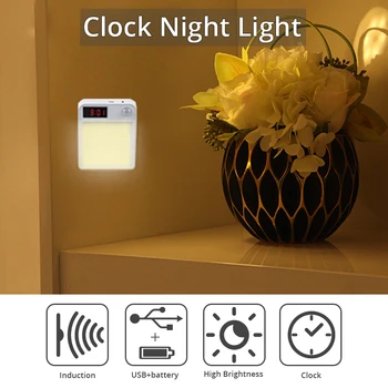 LED Nat Lys Med Uret Bevægelse Sensor Lampe PIR bevægelsesføler Led Nat Lys Bærbare Led-Lys Til Hjemmet Varm Hvid Lys