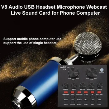 V8 Bluetooth Audio USB Headset Mikrofon Webcast Live lydkort 112 former for El-Sound-Udsendelse til Telefon, Computer PC