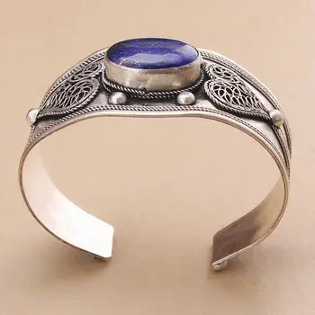 Retro tibet sølv hjerte elsker bling indlæg Lapis Lazuli perle armbånd Vintage style Justerbar Party Gave &6YB00008
