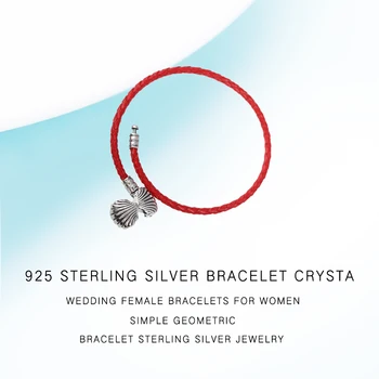 2020 Nye Mode 925 Sterling Sølv Armbånd Muslingeskal Lås Rødt Læder Armbånd med Turkis Flettet Kvinder Smykker Gave DIY