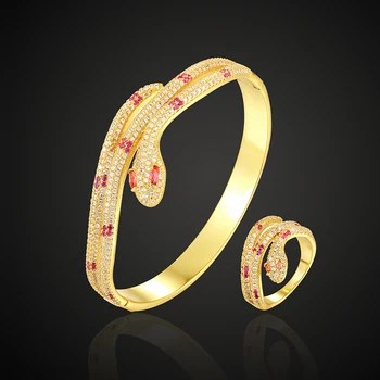 Lanruisha luksus mærke dyr snake classic halskæde med ring smykker sæt lyserøde sten 3a cubic zircon bane indstilling armbånd gave