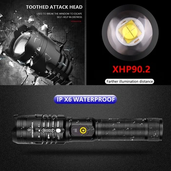 Opgraderet XHP90.2 de Fleste Kraftig LED Lommelygte med Mikro-Usb-Genopladelige Zoom Fakkel Håndholdte Lys XHP70 XHP50 Lommelygte 18650