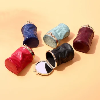 Bærbare Læder Læift Opbevaringspose med Spejl Parfume Smykker Organizer Lomme Mini Cosmetic Bag