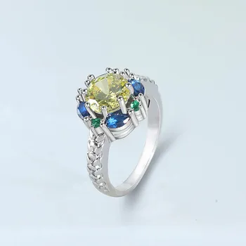 Cellacity Geometri Sølv 925 Smykker med Ædelstene Citrin Ring for Kvinder Safir, Smaragd Blomst formet års Jubilæum