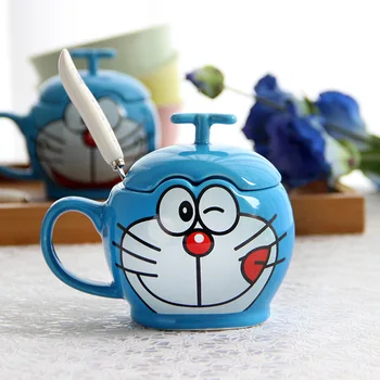 Tegnefilm Keramisk Kop med Låg Ske Enkel Doraemon Kop Kaffe Kop Morgenmad Børn, Fødselsdag, Gave Kop Kaffe Krus Søde Krus