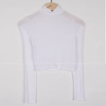 Tynd Sommer Top Sexet Crop Tops Kvinder 2021 Elasticitet T-Shirt Koreansk Stil Tøj Slim Tshirt Kvindelige Afslappet Langærmet Toppe
