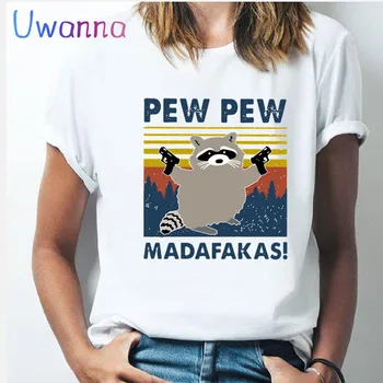 Pew Pew Madafakas Kvinder T-Shirt med print Nyhed Sjove Kat Tegnefilm Tshirt Harajuku Korte Ærmer Animal T-shirt Sommer Tøj