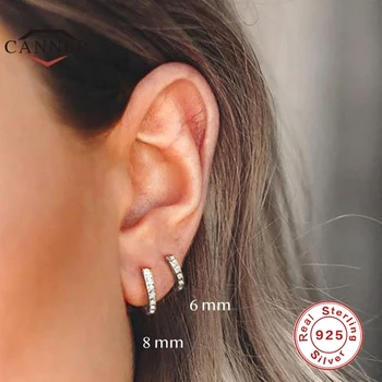 CANNER Ægte 925 Sterling Sølv Hoop Øreringe til Kvinder, Runde Cirkel Øreringe Zircon Piercing Earings personlig Trend Smykker