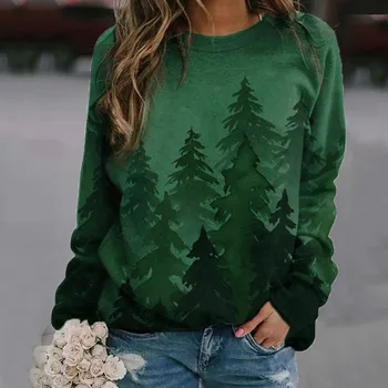 Overdimensionerede Kvinders Mode Mountain Udskrive Lange Ærmer Casual Sweatshirt Hoodie Rund Hals Toppe Efteråret Pullover Design-Sweatshirt
