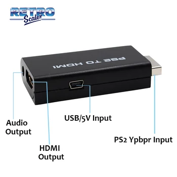 PS2 til HDMI-kompatibel Converter Output Fuld Digital HDM-Formatet Understøtter 480i/576i/480p PS2 visningstilstande