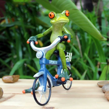 3D Mini Håndværk Harpiks Kreative Riding Frog Model Figur Søde Tegneserie Frog Hjem Kontor Bordplade Decor Gave Fødselsdagsgave