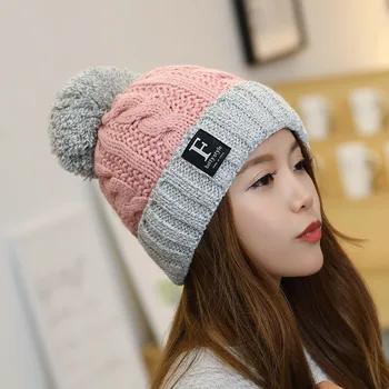 Mode Koreansk Pop Efterår Og Vinter Uld Emhætter Beanie Tyk Varm Hat For Piger Brev Dame Høreværn Venonat Strik Kvinder Cap