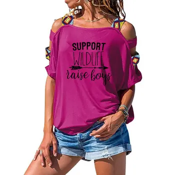 2019 Kvinder ' s T-Shirt Støtte Dyreliv Hæve Drenge Bogstaver Påtrykt Kvinder Sexet Hule Skulder Tee